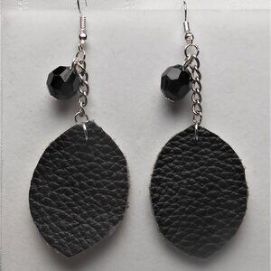 No. 184 Handmade earrings with leather pieces 2 1/2 inches long